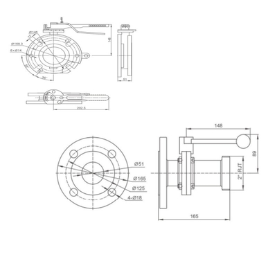 Valva de amostragem asséptica sanitária Flange Widdop Butterfly Valve para camião de tanque de água